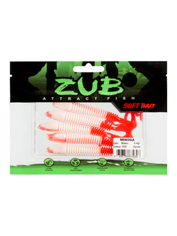 Приманка ZUB-MINOGA  90мм(3,5")-5шт, (цвет 010) белое тело-красный хвост