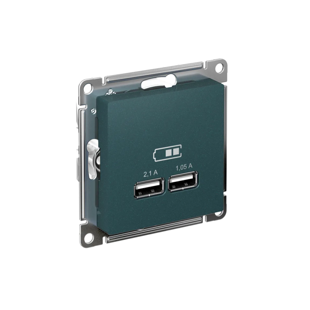ATLASDESIGN USB РОЗЕТКА A+A, 5В/2,1А, 2х5В/1,05А, механизм, ИЗУМРУД