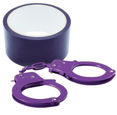 Набор для фиксации BONDX METAL CUFFS AND RIBBON: фиолетовые наручники из листового материала и липкая лента (Цвет: фиолетовый)