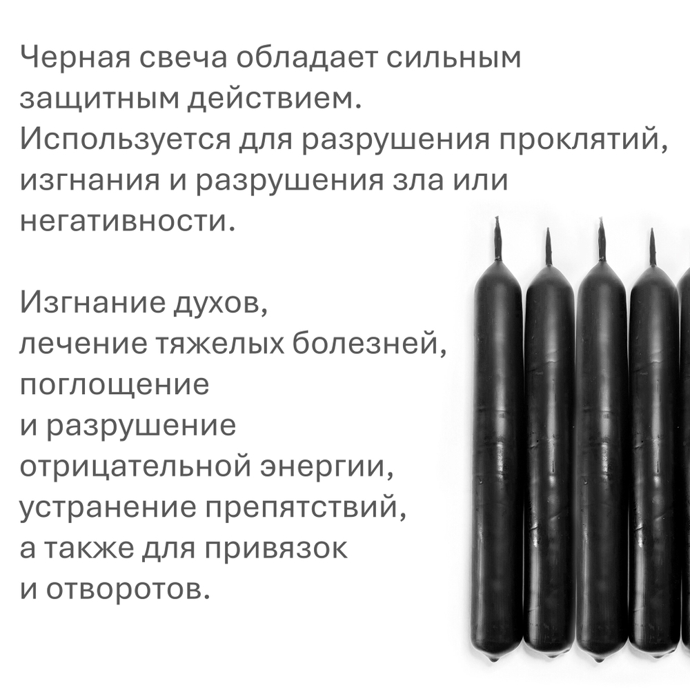 Свечи черные ритуальные для чистки от негатива, сглаза 18х2 см