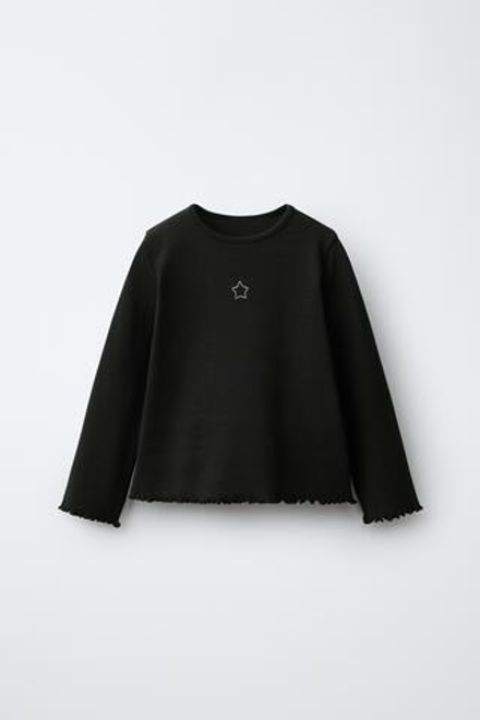 ZARA ЛОНГСЛИВ В РУБЧИК С ВЫШИВКОЙ, ЧЕРНЫЙ