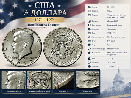 США 50 центов, 1972 Пол Доллара Кеннеди XF