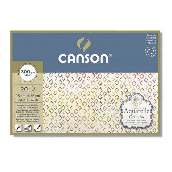 Блок для акварели AquarellCP Torchon 300 г/м², A4+ 36х25 см, склейка с четырех сторон 20 л, крупнозернистая, Canson C400106443