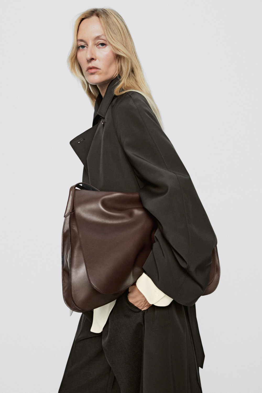 Massimo Dutti Тренч с драпированным воротником - Limited Edition, коричневый