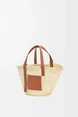 Loewe Сумка-корзинка из пальмовых листьев и телячьей кожи, натуральный/коричневый