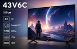 Телевизор TCL 43V6C, 109см, 4К, Google TV, 120Гц, HVA, HDR, черный