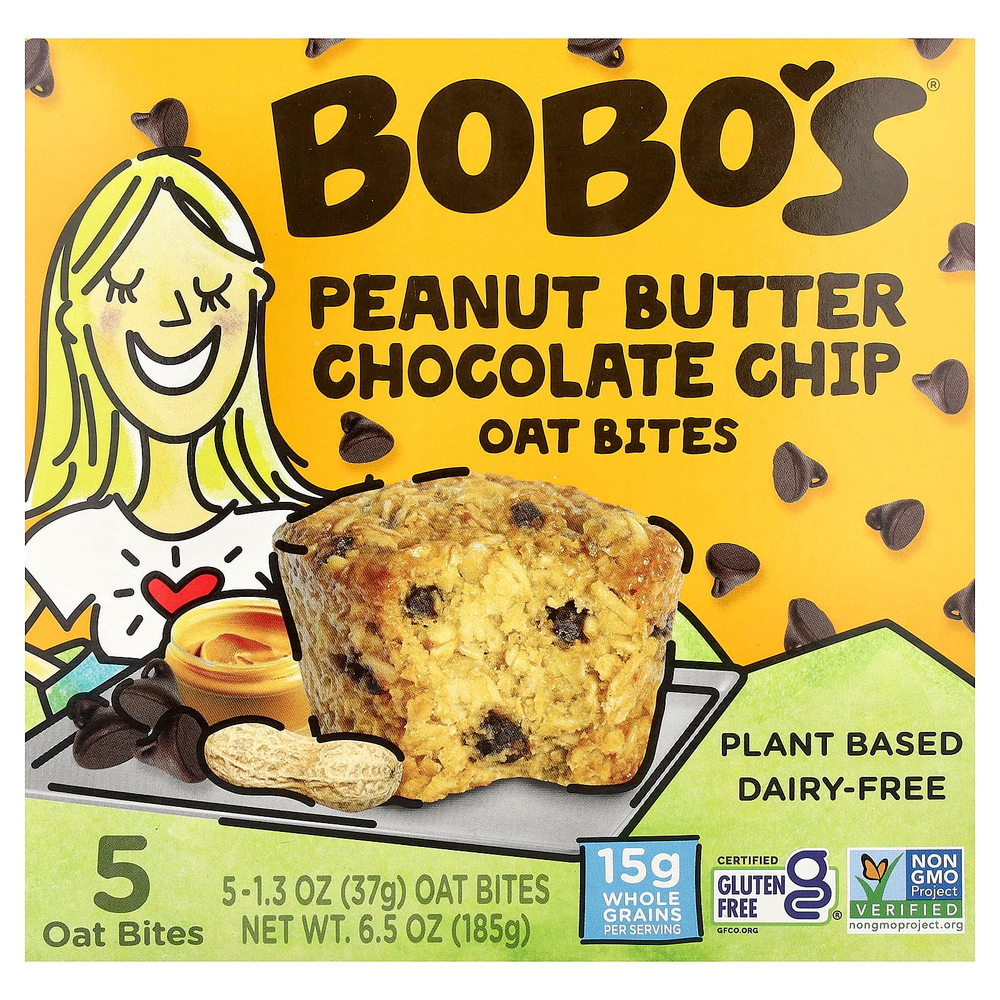 Bobo's Oat Bars, Oat Bites, арахисовая паста и шоколадная крошка, 5 шт. по 37 г (1,3 унции)