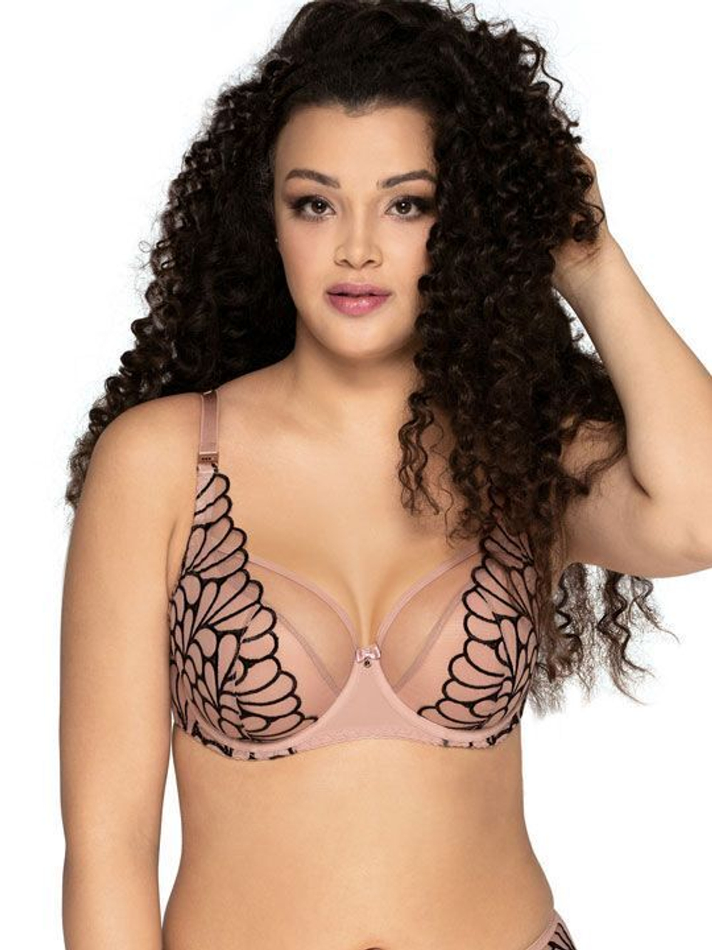 Бюстгальтер на косточках с контрастной черной вышивкой (Размер: 95C) (Цвет: телесный)
