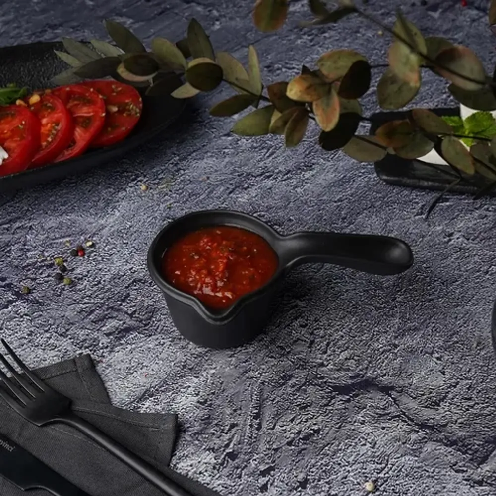 Соусник 100 мл d 7 см h5 см круглый с ручкой фарфор Smooth Black Raw Stellar P.L. Proff Cuisine [6]