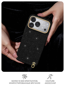 Чехол PYNANA для iPhone 17 Pro кожа, кристаллы, черный