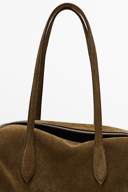 Massimo Dutti Мини-сумка из замшевой кожи, хаки