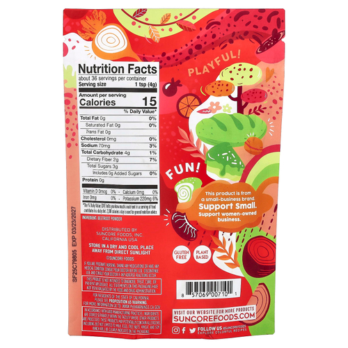 Suncore Foods, порошок из свеклы, 142 г (5 унций)