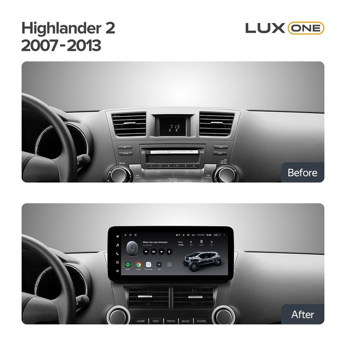 Магнитола для Toyota Highlander 2 XU40 2007-2013 (поддержка JBL, рамка LUX) - Teyes LUX ONE ROUND монитор 12.3" 2K QLED на Android 10, Быстрая, CarPlay, 4G SIM-слот