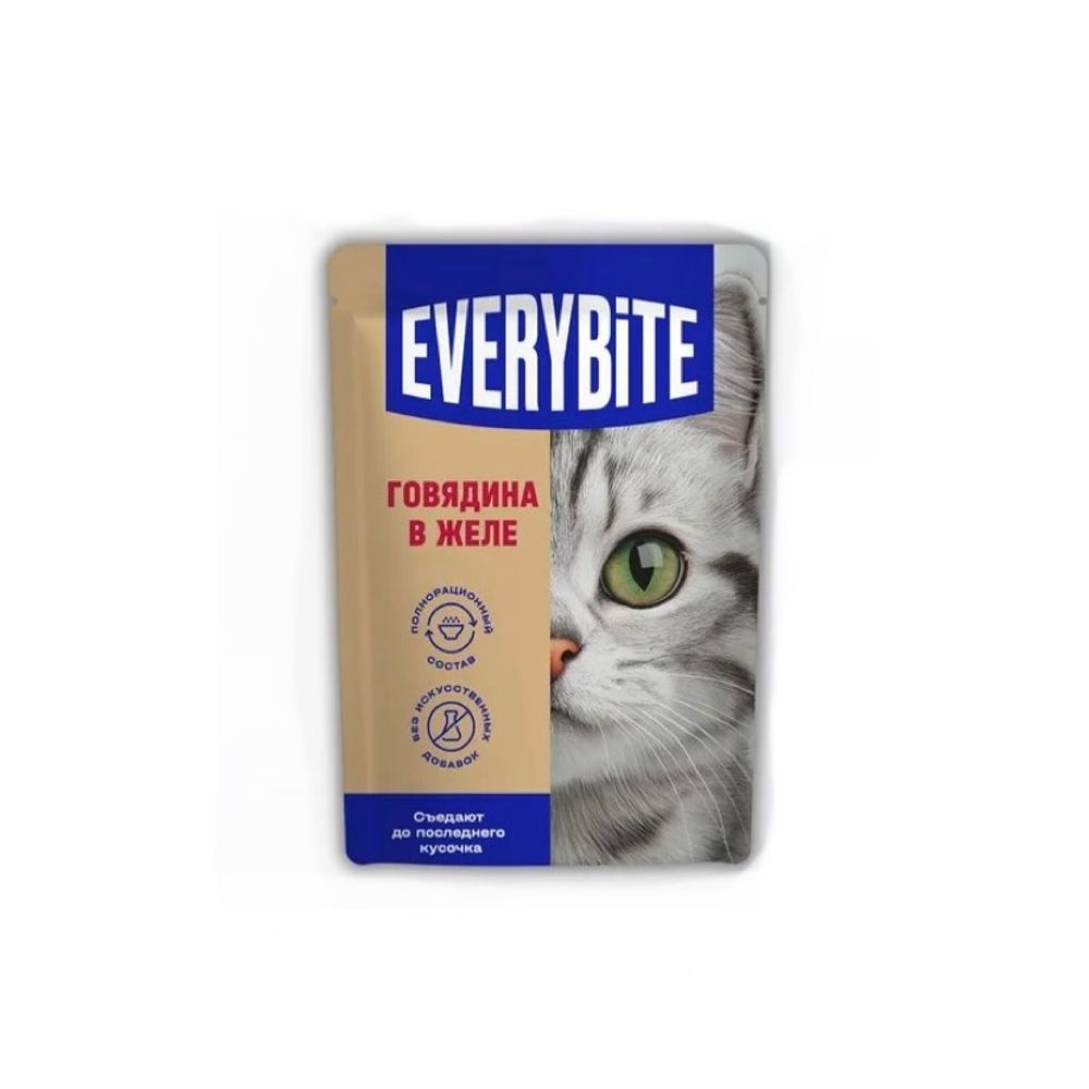 Корм для кошек влажный Everybite говядина в желе 75г