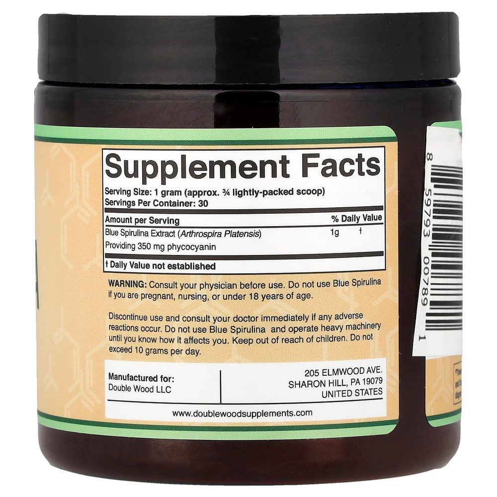 Double Wood Supplements, голубая спирулина в порошке, 30 г (1,06 унции)