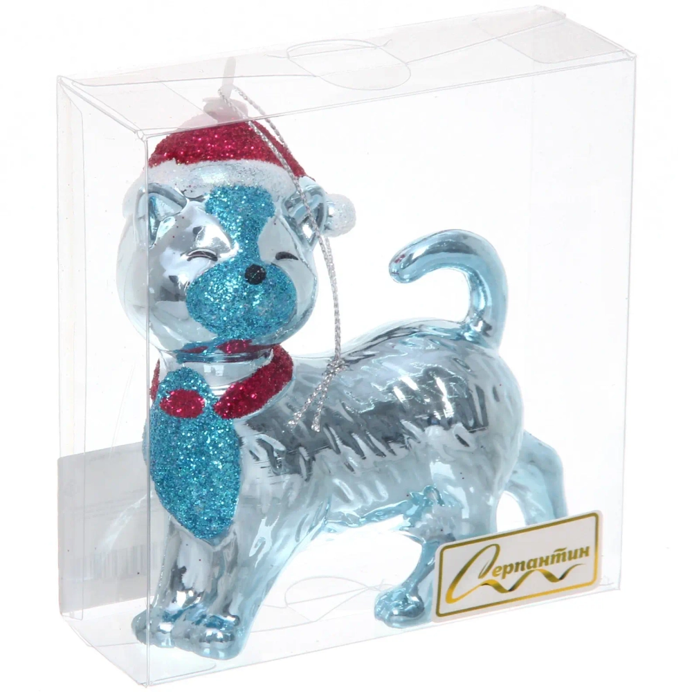 Ёлочная игрушка «Кошка в колпачке» 9*3,5*10 см, Голубой