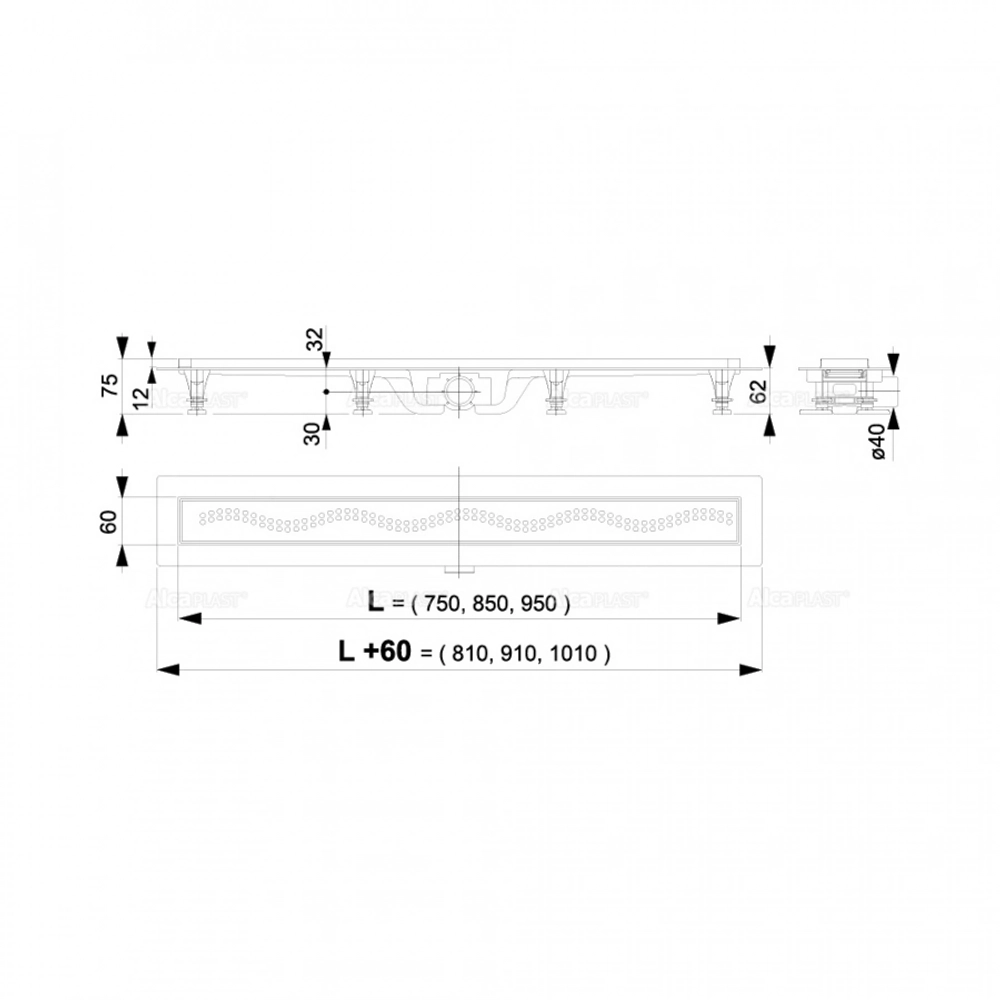 AlcaPlast Simple Водоотводящий желоб с порогами для перфорированной решетки APZ8-950M