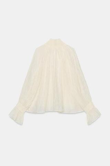 ZARA БЛУЗА ИЗ СМЕСОВОГО ЛИОЦЕЛЛА СО СБОРКАМИ — ZW COLLECTION, ЭКРЮ