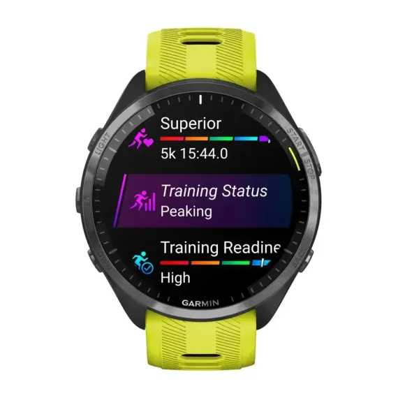 Garmin Forerunner 965 черные, темно-серый DLC титановый безель, с желто-черным ремешком