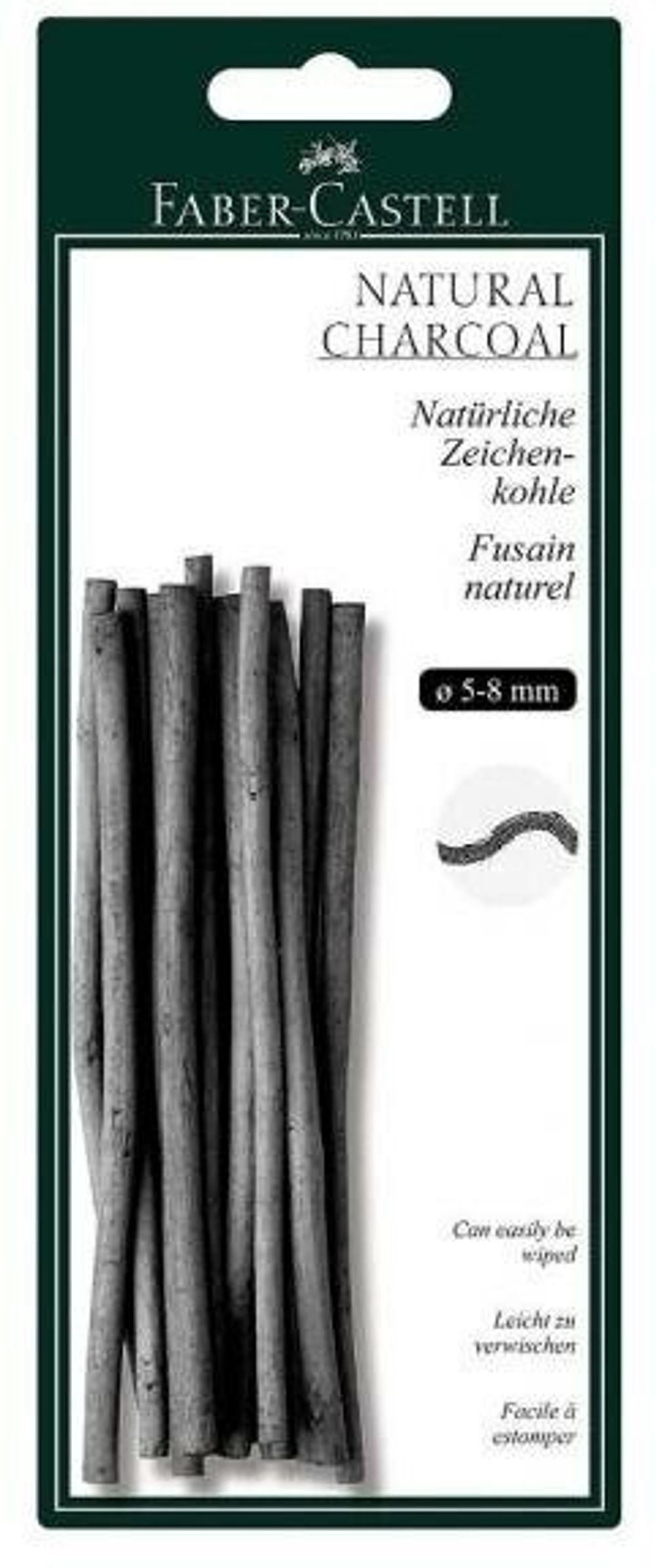 Уголь натуральный для рисования FABER-CASTELL, НАБОР 12 шт., "Pitt", толщина 5-8 мм, 129298
