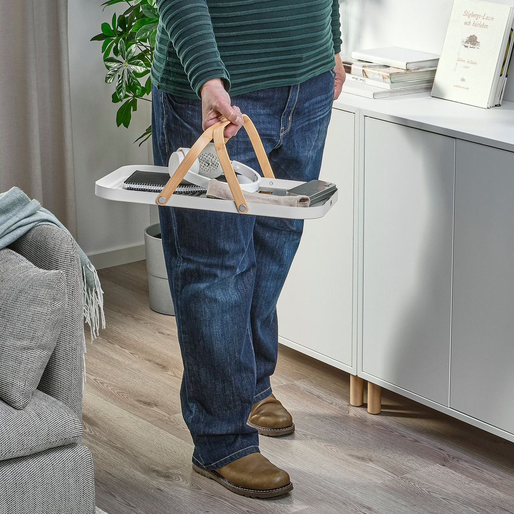 IKEA GRÖNFISK  (ИКЕА ГРЁНФИСК)  -  Поднос с ручкой - бамбук/белый 46x30 см
