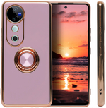 Стильный глянцевый чехол для VIVO V40 / V40 PRO / T3 ULTRA с кольцом-подставкой и бархатной подкладкой