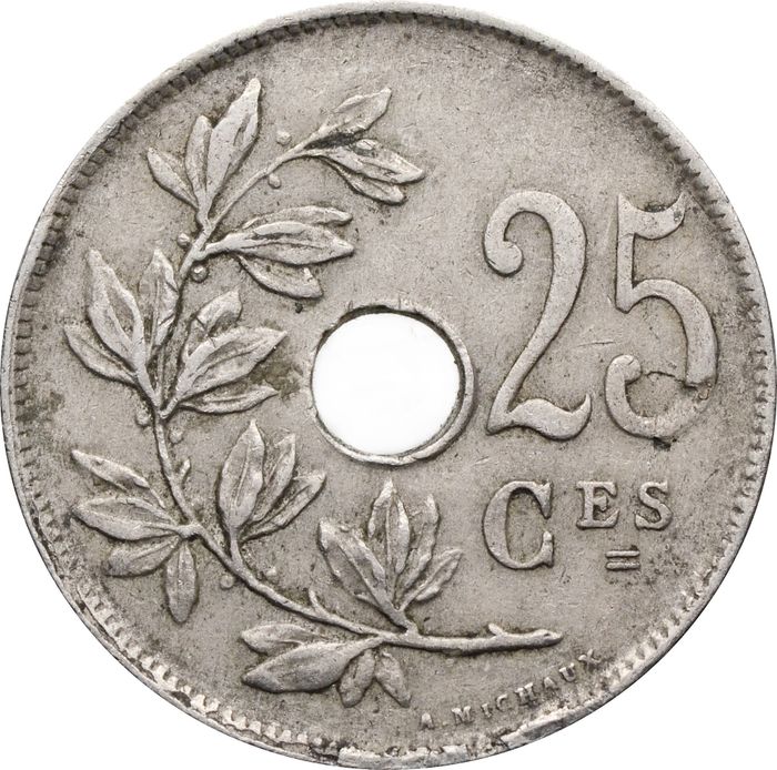 25 сантимов 1913-1929 Бельгия (надпись на французском - ROYAUME DE BELGIQUE)