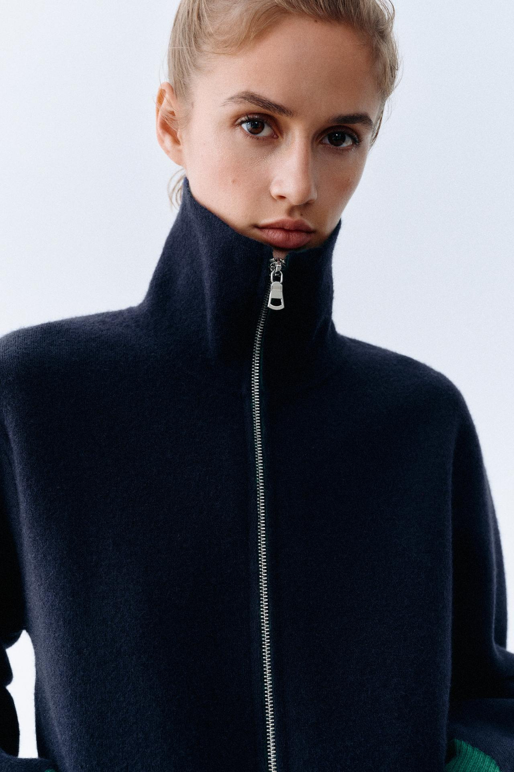 ZARA КАРДИГАН С ЗАСТЕЖКОЙ-МОЛНИЕЙ, МОРСКОЙ СИНИЙ