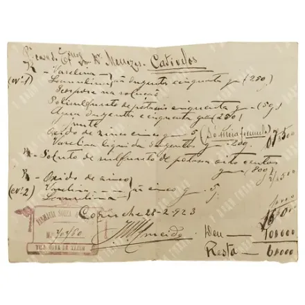 Подлинный рукописный аптечный рецепт, выписанный 28 февраля 1923 года