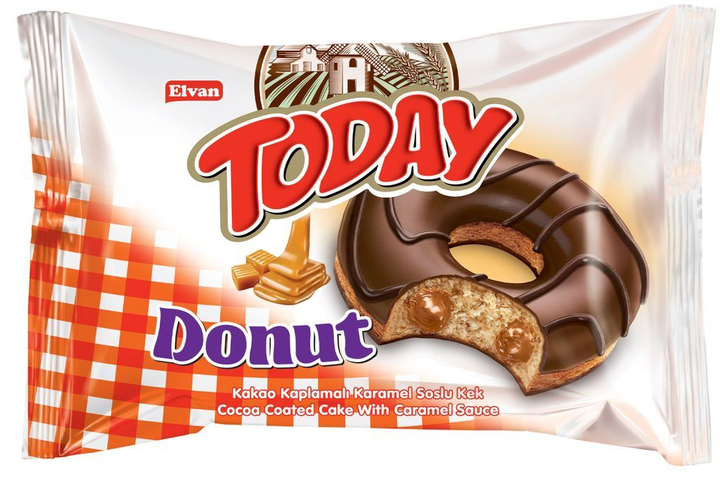 Кекс-донат в шоколадной глазури с карамелью Elvan Today Donut Cocoa coated Cake with caramel sauce 50 г