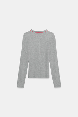 ZARA ФУТБОЛКА С КОНТРАСТНЫМИ ДЕТАЛЯМИ, СЕРЫЙ МЕЛАНЖ