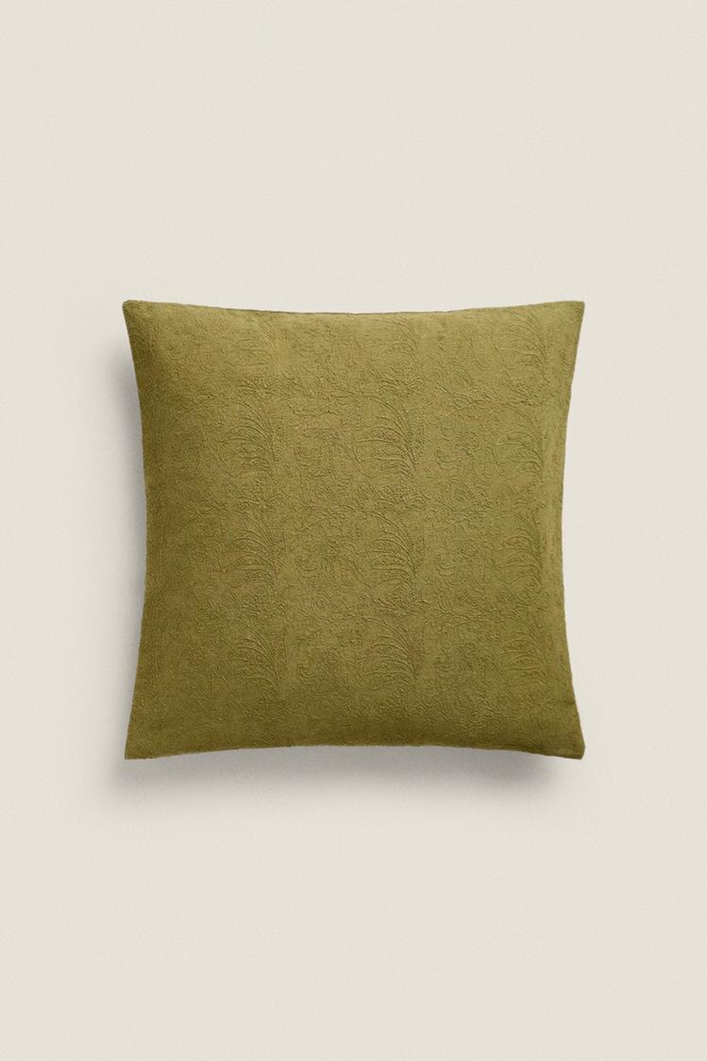 ZARA HOME ЖАККАРДОВЫЙ ЧЕХОЛ ДЛЯ ДЕКОРАТИВНОЙ ПОДУШКИ С ВЫШИВКОЙ, ЗЕЛЕНЫЙ
