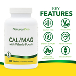 NaturesPlus, кальций и магний с цельнопищевыми ингредиентами, 180 таблеток