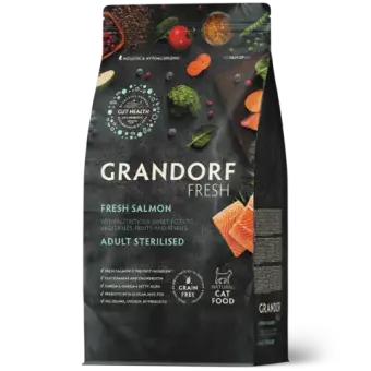 Сухой корм GRANDORF FRESH CAT Salmon STERILISED беззерновой, лосось с бататом для стерилизованных кошек, для здоровья кожи и шерсти или склонных к аллергии 0,4кг
