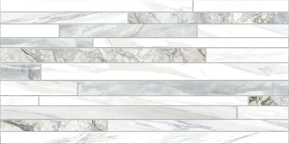 Настенная плитка ALMA Ceramica TWU09MRC017 Mercury 50x24.9 белая / серая глянцевая рельефная под полосы