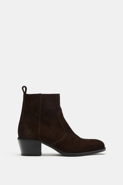 ZARA ЗАМШЕВЫЕ БОТИЛЬОНЫ НА КАБЛУКЕ, КОРИЧНЕВЫЙ