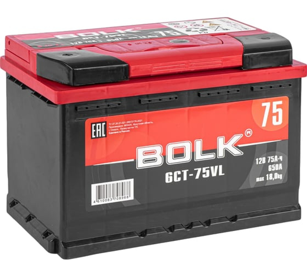 Аккумулятор ENRUN Standart 75 А/ч прямой L+ 278x175x190 L3 EN 760 А
