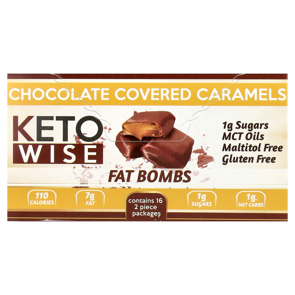 Keto Wise, Fat Bombs, карамель в шоколаде, 16 упаковок по 34 г
