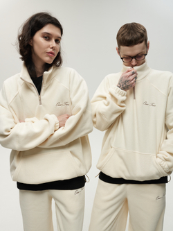 Drawstring Half-Zipped Sweatshirt Cream