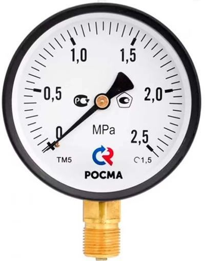 Манометр общетехнический РОСМА ТМ-510р, 100мм, 0-0,06 МПа, G1/2", кл.т. 1,5