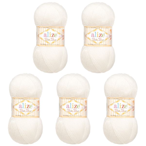 Пряжа Alize (Ализе) Baby Best / уп.5 мот. по 100 г, 240м, 055 белый A