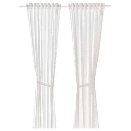 IKEA LEN  (ИКЕА ЛЕН)  -  Штора на завязках, 2 шт, точки/белый, 120x300 см