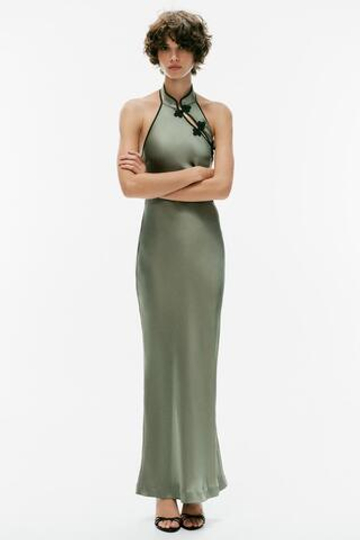 ZARA ПЛАТЬЕ МИДИ ЖАККАРД С НАВЕСНЫМИ ПЕТЛЯМИ, ЗЕЛЕНЫЙ