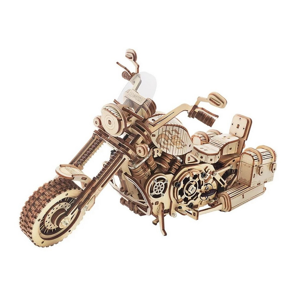 Мотоцикл Cruiser с мотором (ROKR and Robotime and Rolife) - Деревянный конструктор, сборная механическая модель, 3D пазл, ретро автомобиль