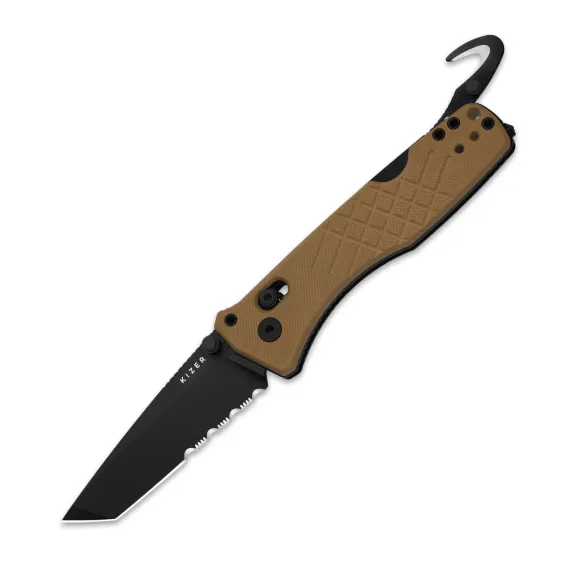 Цена наСкладной нож спасателя Kizer Aegis T, сталь AEB-L, рукоять G10, песочный