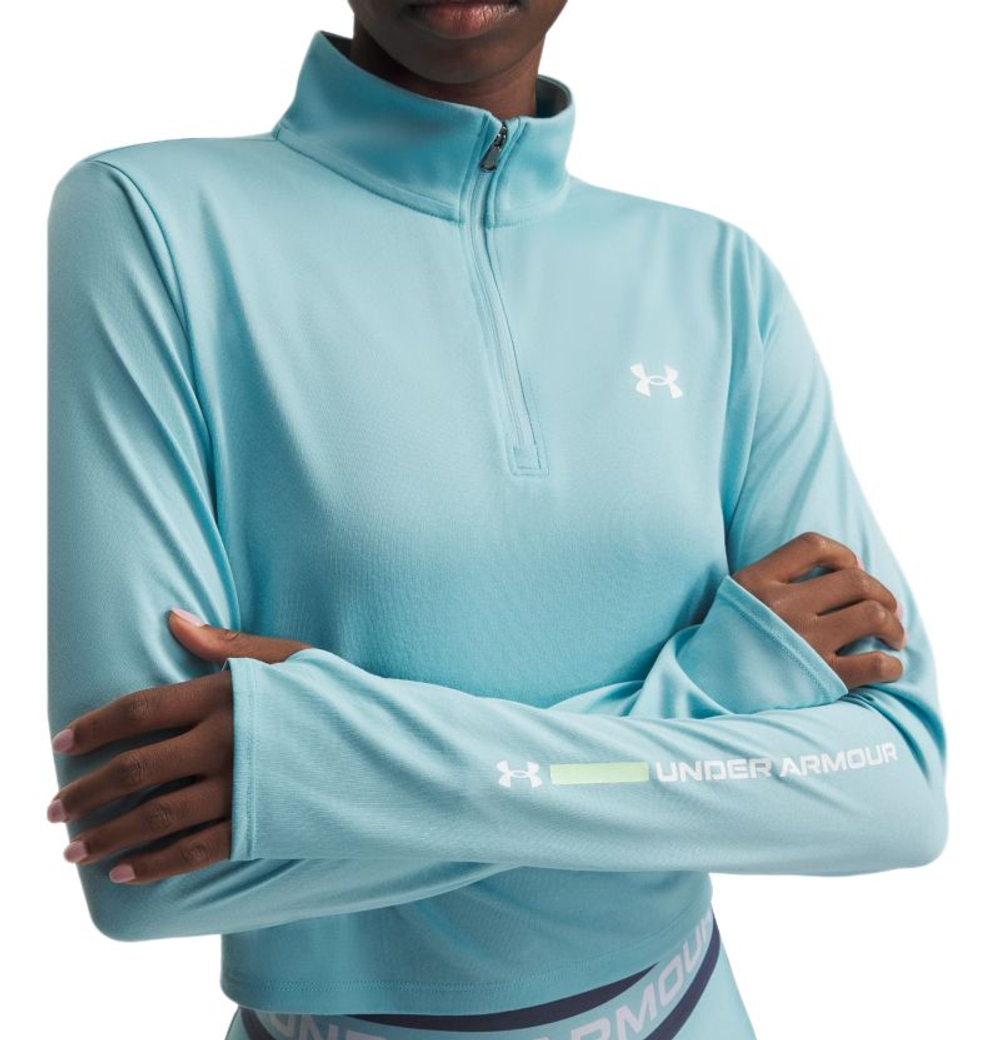 Женская теннисная футболка (длинный рукав) Under Armour Tech Branded 1/2 Zip - blue haze/lumos lime/white
