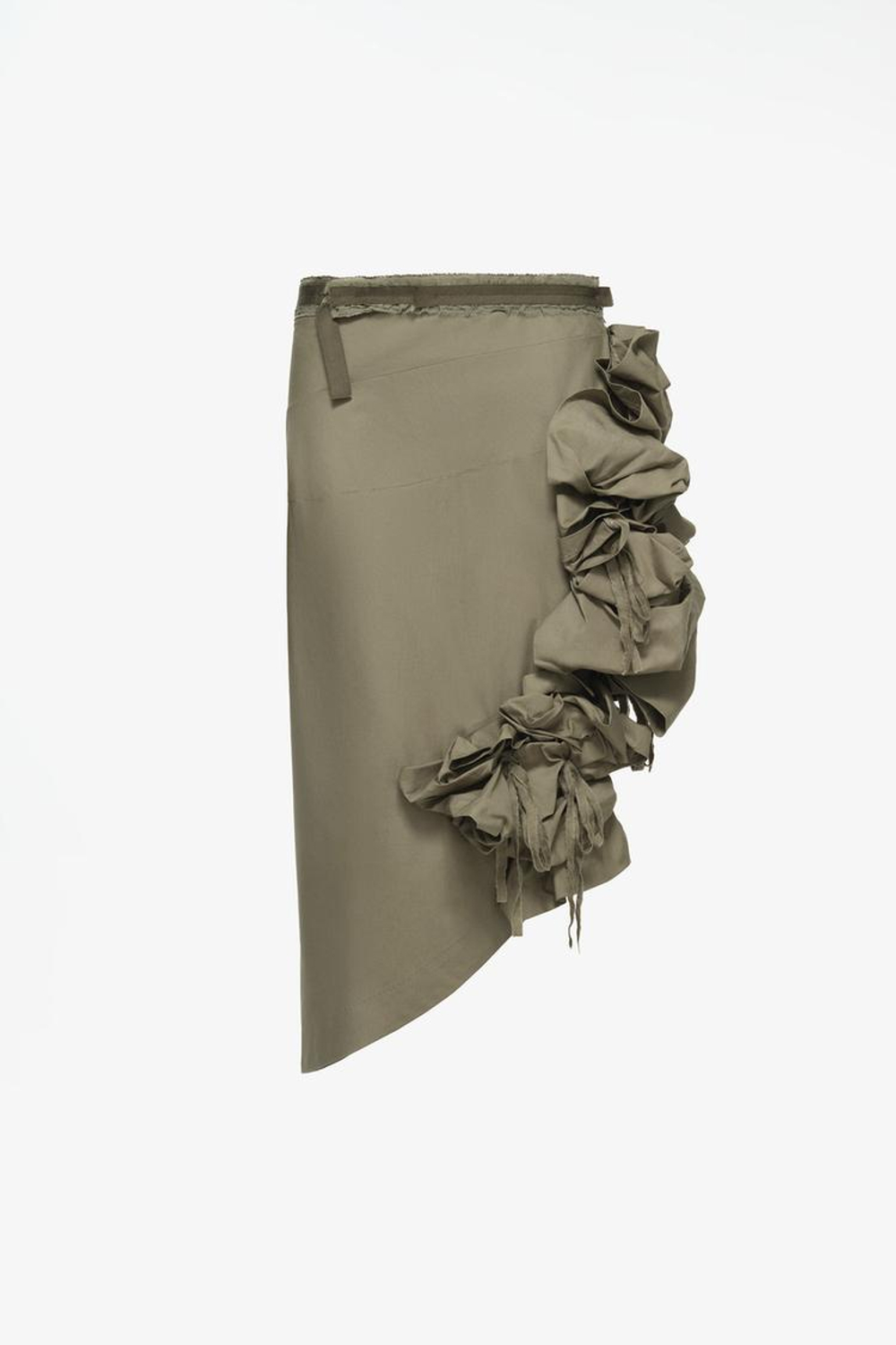 ZARA X JOHN GALLIANO АСИММЕТРИЧНАЯ ЮБКА С ТИСНЕНИЕМ ЦВЕТОВ, ОЛИВКОВЫЙ