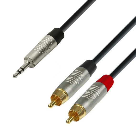 Adam Hall K4YWCC0150 - кабель аудио REAN TRS 3.5 mm stereo - 2 x RCA (M), 2 x 0.22 мм2, 1.5 м, черны