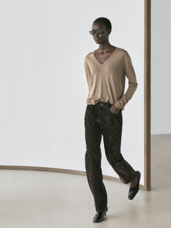 Massimo Dutti Джинсы прямого кроя с низкой посадкой и бархатной отделкой, хаки