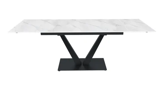 Стол "МАЛИБУ" 140-220, керамика Snow Mountain Stone матовый, опора черный муар